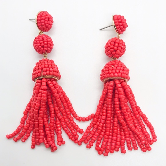 BaubleBar Red Beaded Ball Tassel Earrings
